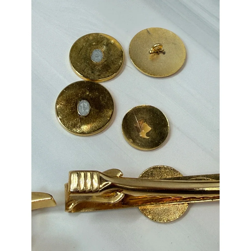 Vanderbilt University Ben Silver Blazer Button Set Cufflinks Tie Bar Gold Tone